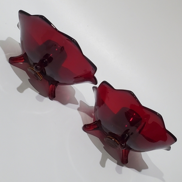 (2) Fenton Ruby Amberina 3 Footed Lotus Taper Candle Holders - Picture 4 of 10